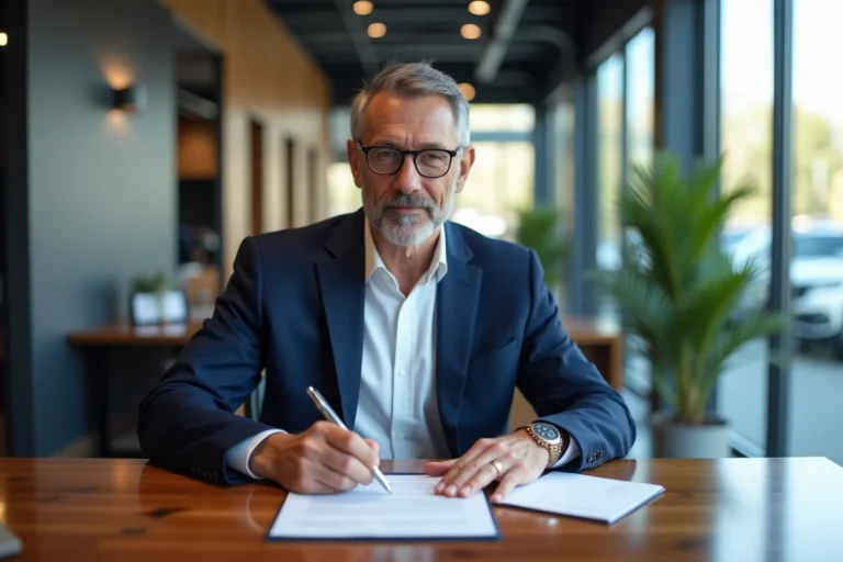 Homme d'affaires en costume dans un bureau de concession