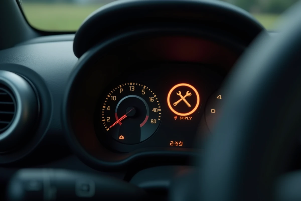 Voyant clé à molette orange allumé sur le tableau de bord d'une Citroën C3 indiquant une anomalie moteur